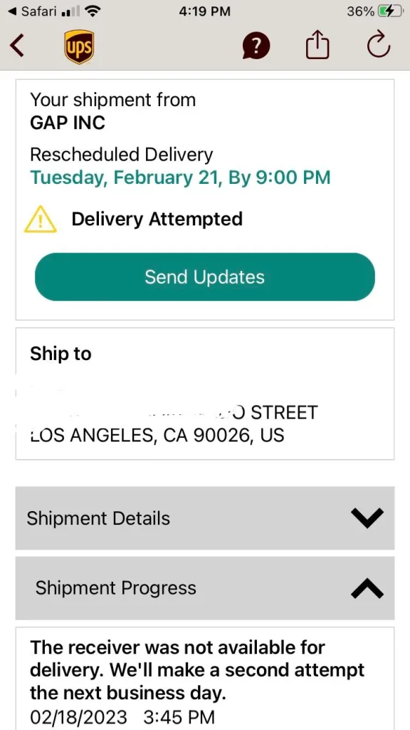 Delivery Attempted UPS