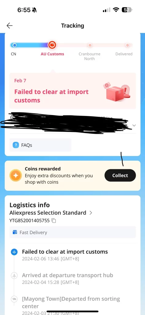 Failed to clear at import customs