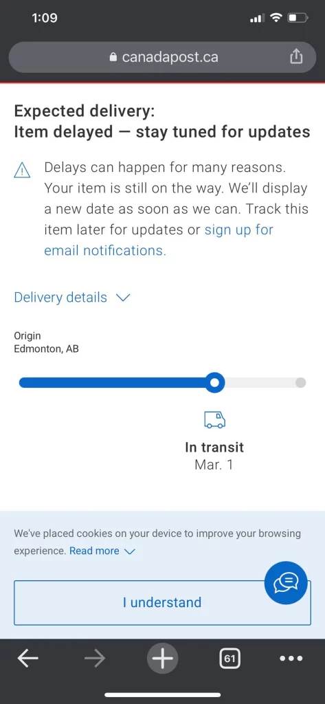 Item Delayed - Stay Tuned For Updates Canada Post