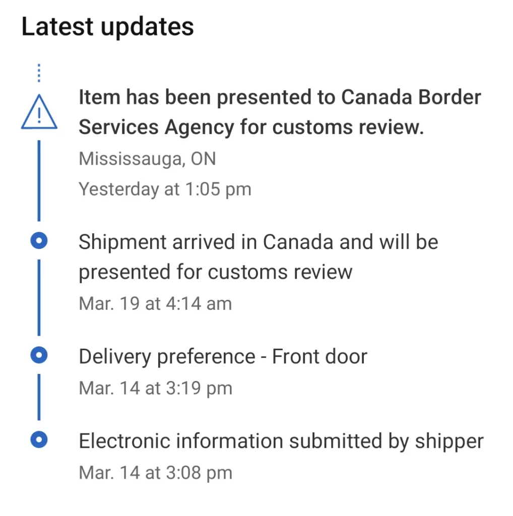 Item Has Been Presented To Canada Border Services Agency For Customs Review Meaning Canada Post