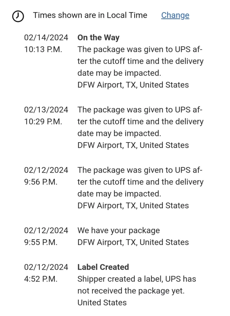 The Package Was Given To UPS After The Cutoff Time And The Delivery Date May Be Impacted Meaning