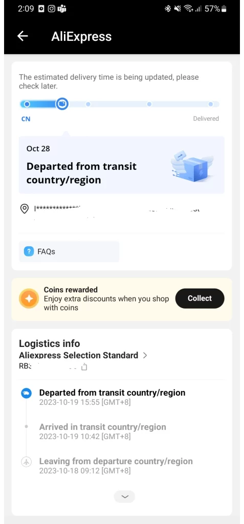 Departed From Transit Country/Region AliExpress